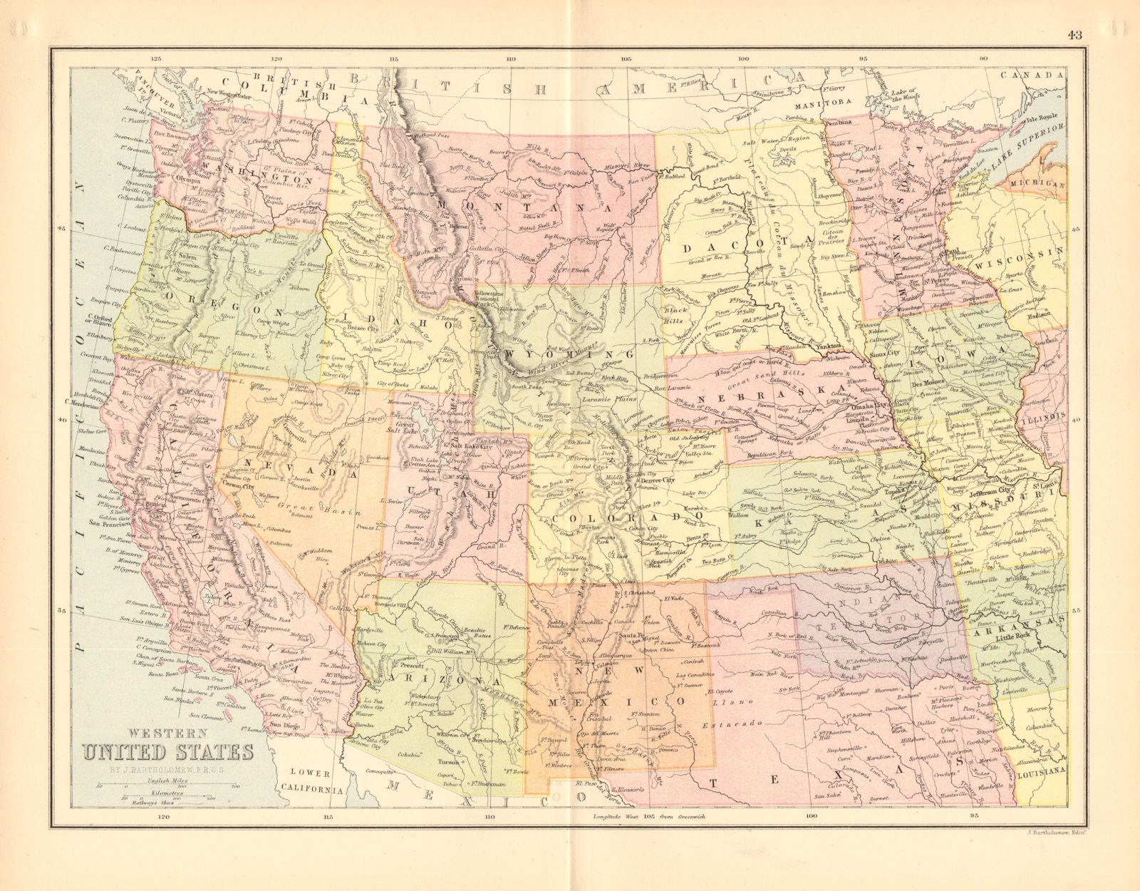 WESTERN USA. Pacific/Mountain states.Unified 'Dacota'.Indian territory 1876 map